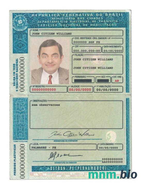 Brazylia (Detran-Pe, Pernambuco) szablon prawa jazdy w formacie PSD, ze wszystkimi czcionkami